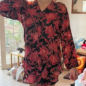 Victoria's Secret VTG Black and Pink Floral Chemise S-M